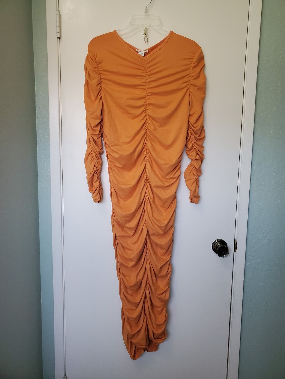 Capella Women's Marigold Bodycon Silhoutte Rushed Maxi Dress Sz 1X NWT